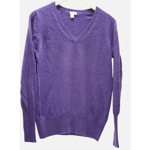 Halogen 100% Cashmere Sweater Womens Large Purple V-Neck Preppy Soft Cozy Luxury - Picture 1 of 8